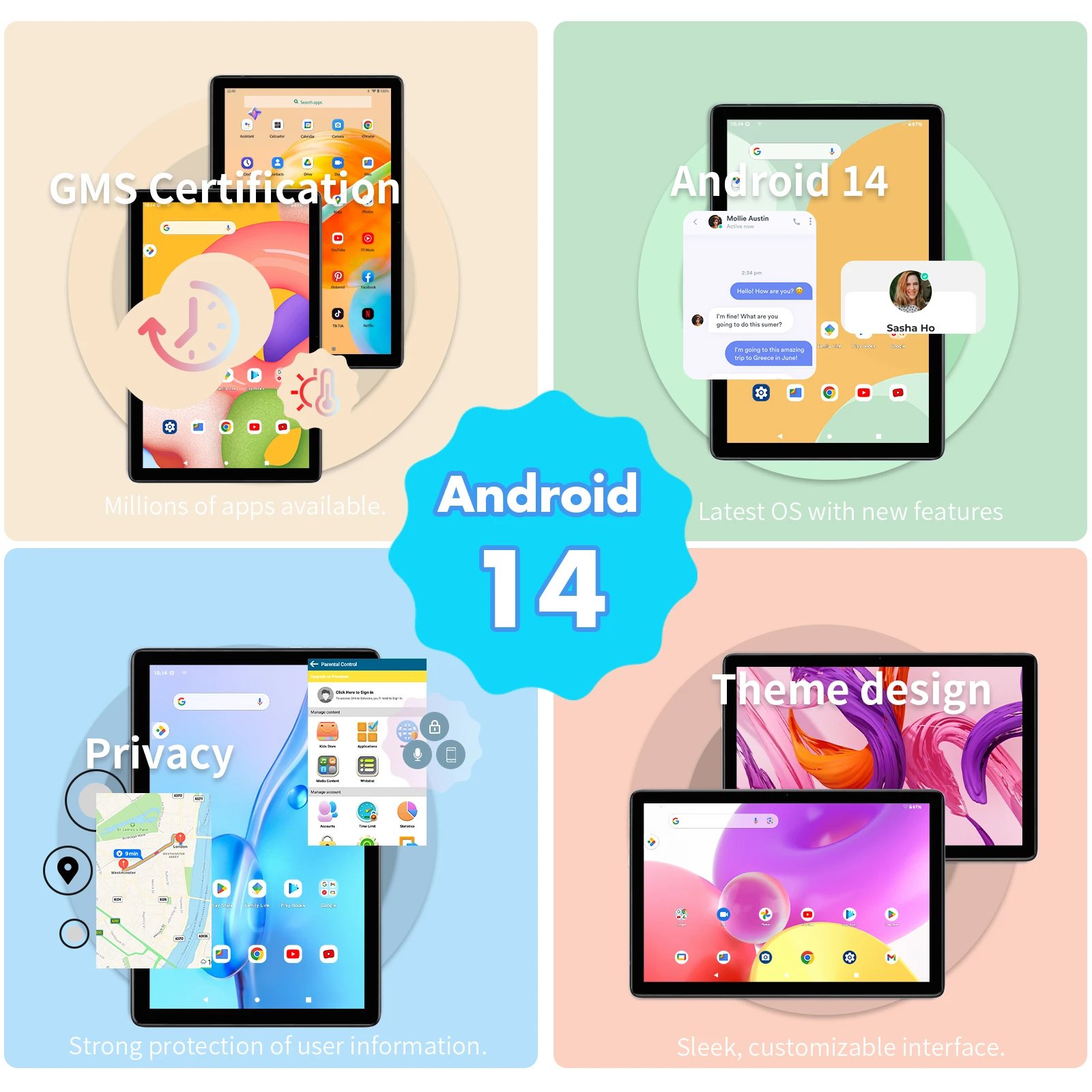 PRITOM TAB11 Tablet Android 14 de 10 pulgadas, 8 GB(4+4 ampliar) RAM + 128 GB ROM, Octa Core, 5G WiFi, con teclado, ratón, estuche