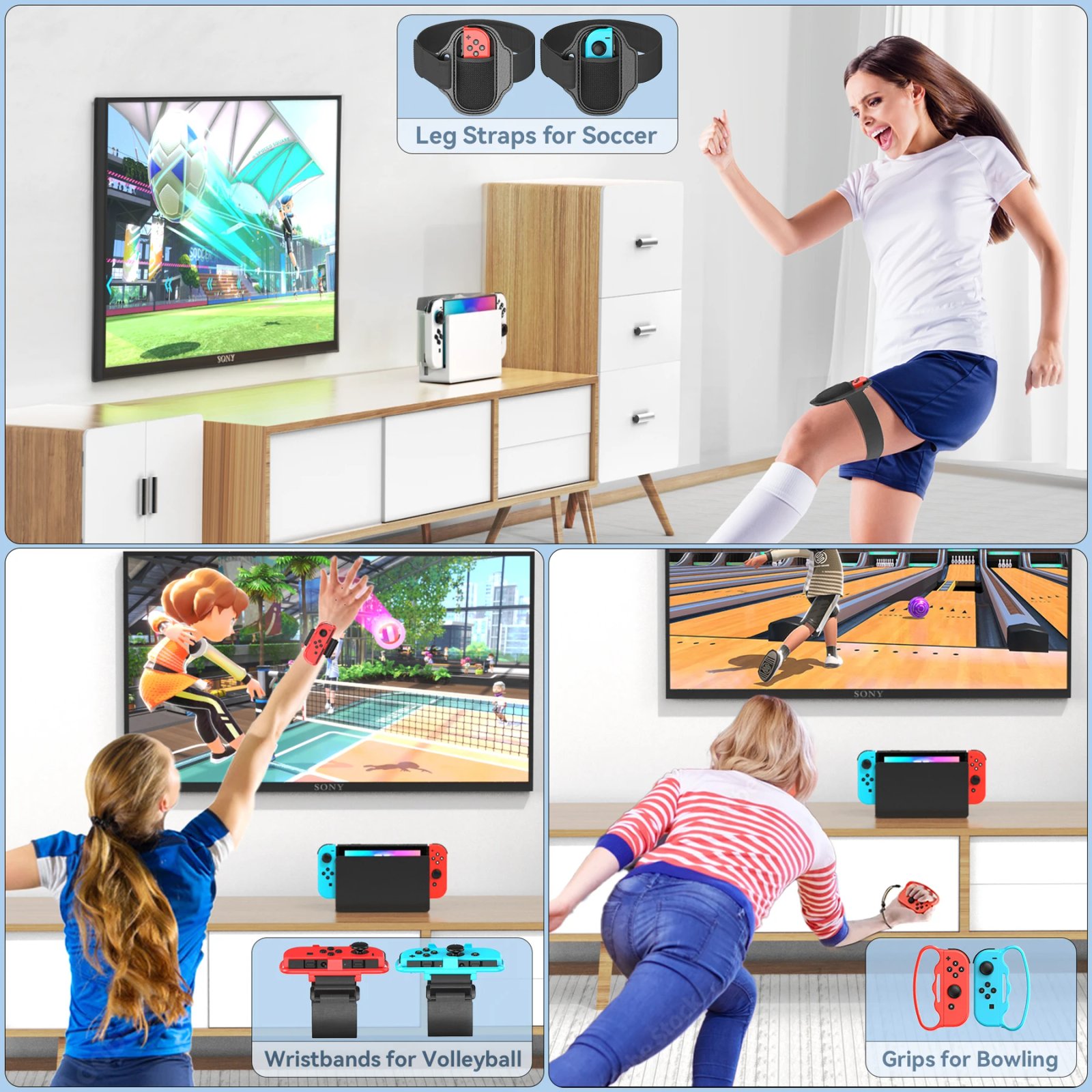 Kit de accesorios de juego deportivo todo en uno para Switch/Switch OLED, soporte de almacenamiento para Nintendo Switch